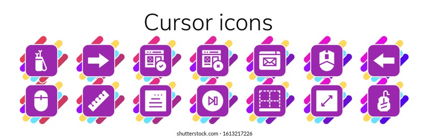 Modern Simple Set of cursor Vector filled Icons. Contains such as Arrow, Mouse, Next, Finger, Web, Website, Bottom, Resize, Back and more Fully Editable and Pixel Perfect icons.