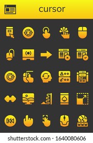 Modern Simple Set of cursor Vector filled Icons. Contains such as Click, Web, Loop, Tap, Mouse, Touch screen, Next, Refresh, Clicking and more Fully Editable and Pixel Perfect icons.