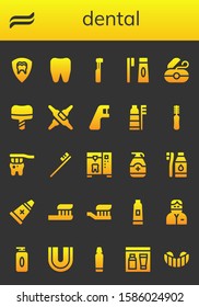 Modern Simple Set of dental Vector filled Icons. Contains such as Dental, Toothpaste, Tooth, Electric toothbrush, Toothbrush, Dental floss and more Fully Editable and Pixel Perfect icons.