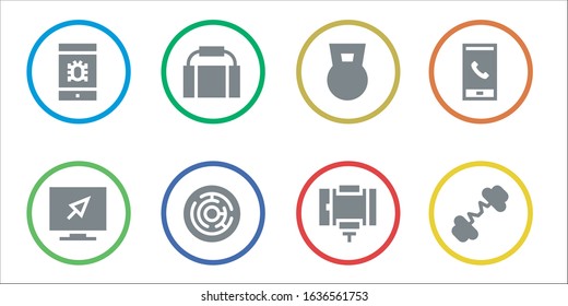 Modern Simple Set of design Vector filled Icons. Contains such as Virus, Television, Gym bag, Labyrinth, Dumbbell, Selfie stick and more Fully Editable and Pixel Perfect icons.
