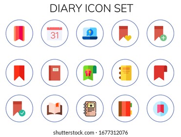 Modern Simple Set of diary Vector flat Icons. Contains such as bookmark, weekly calendar, notebook, open book and more Fully Editable and Pixel Perfect icons.