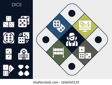 Modern Simple Set of dice Vector filled Icons. Contains such as Croupier, Domino, Poker, Dominoes, Casino, Dice, Dices, Gambling and more Fully Editable and Pixel Perfect icons.