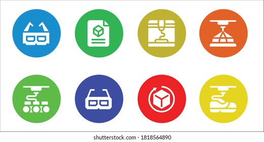 Modern Simple Set of dimensional Vector filled Icons. Contains such as 3d glasses, 3d and more Fully Editable and Pixel Perfect icons.