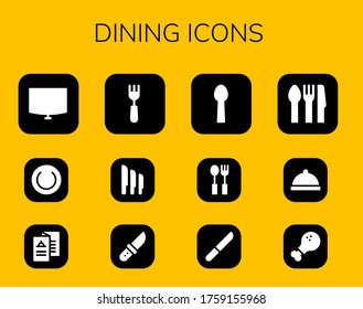 Modern Simple Set of dining Vector filled Icons. Contains such as Night stand, Plate, Menu, Fork, Knives, Knife, Spoon, Cutlery and more Fully Editable and Pixel Perfect icons.