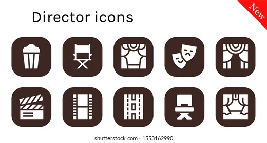 Modern Simple Set of director Vector filled Icons. Contains such as Popcorn, Director, Theater, Clapperboard, Film, Strip, Scene and more Fully Editable and Pixel Perfect icons.