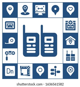 Modern Simple Set of distance Vector filled Icons. Contains such as Location, Gps, Tape measure, Walkie talkies, Binoculars, Web size and more Fully Editable and Pixel Perfect icons.