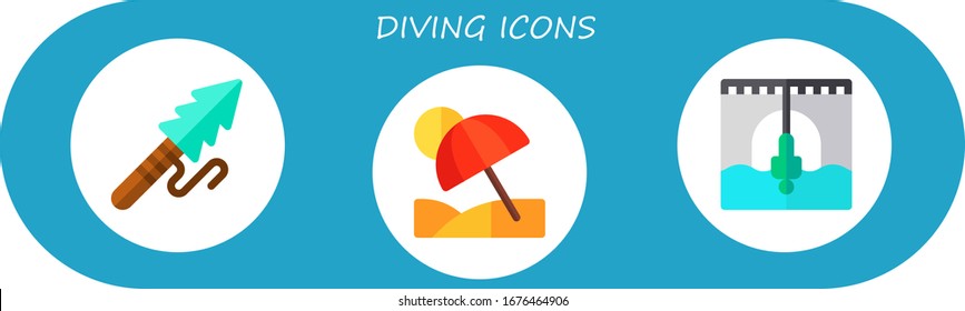 Modern Simple Set of diving Vector flat Icons. Contains such as harpoon, vacation, bungee jumping and more Fully Editable and Pixel Perfect icons.