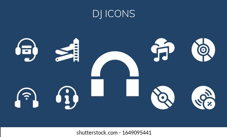 Modern Simple Set of dj Vector filled Icons. Contains such as Audio, Headphones, Slider, Vynil, Vinyl, Music and more Fully Editable and Pixel Perfect icons.