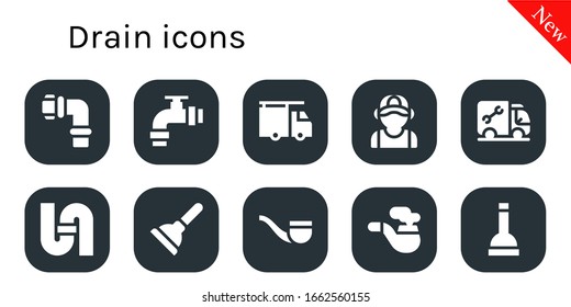 Modern Simple Set of drain Vector filled Icons. Contains such as Pipes, Pipe, Plumber, Plunger and more Fully Editable and Pixel Perfect icons.