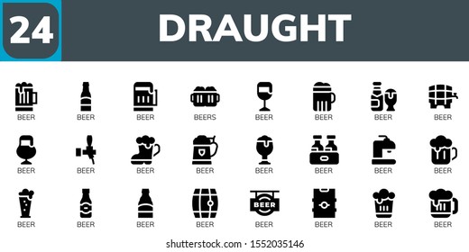 Modern Simple Set of draught Vector filled Icons. Contains such as Beer, Beers and more Fully Editable and Pixel Perfect icons.