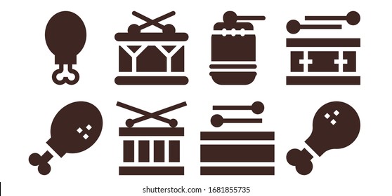Modern Simple Set of drumstick Vector filled Icons. Contains such as Chicken leg, Drum and more Fully Editable and Pixel Perfect icons.
