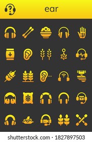 Modern Simple Set of ear Vector filled Icons. Contains such as Headphones, Earbuds, Rice, Radiography, Wheat, Ear, Belly piercing and more Fully Editable and Pixel Perfect icons.