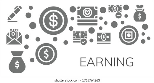 Modern Simple Set of earning Vector filled Icons. Contains such as Signing, Coin, Money, Money bag and more Fully Editable and Pixel Perfect icons.