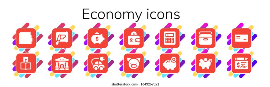 Modern Simple Set of economy Vector filled Icons. Contains such as Wallet, Transfer, Spreading, Bank, Piggy bank, Electric car and more Fully Editable and Pixel Perfect icons.