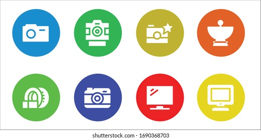 Modern Simple Set of electronics Vector filled Icons. Contains such as Camera, Tomography, Photo camera, Television, Satellite dish and more Fully Editable and Pixel Perfect icons.