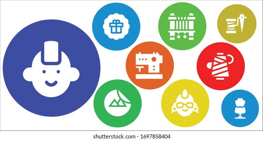 Modern Simple Set of embroidery Vector filled Icons. Contains such as Punk, Sticker, Sewing machine, Thread, Mannequin and more Fully Editable and Pixel Perfect icons.