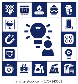 Modern Simple Set of energy Vector filled Icons. Contains such as Light, Bonfire, Magnet, Idea, Socket, Charger, Stove, Lightbulb and more Fully Editable and Pixel Perfect icons.