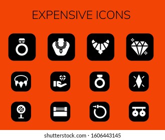 Modern Simple Set of expensive Vector filled Icons. Contains such as Ring, Necklace, Sign, Jewelry, Jewel, Earrings, Gem, Diamond and more Fully Editable and Pixel Perfect icons.