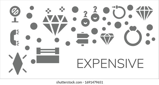Modern Simple Set of expensive Vector filled Icons. Contains such as Sign, Diamond, Ring, Signs, Earrings and more Fully Editable and Pixel Perfect icons.