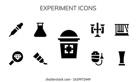 Modern Simple Set of experiment Vector filled Icons. Contains such as Glass, Tube, Flask, Magnifying glass, Pipette, Momentum.