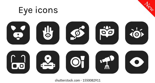 Modern Simple Set of eye Vector filled Icons. Contains such as Filter, Hamsa, Bionic eye, Eye mask, View, Glasses, Virtual reality and more Fully Editable and Pixel Perfect icons.