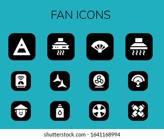 Modern Simple Set of fan Vector filled Icons. Contains such as Air, Heater, Chinese, Extractor hood, Shuriken, Conditioner, Fan and more Fully Editable and Pixel Perfect icons.