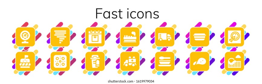 Modern Simple Set of fast Vector filled Icons. Contains such as Meter, Burger, Tornado, Pizza, Delivery, Coffee cup, Cargo, Ambulance and more Fully Editable and Pixel Perfect icons.