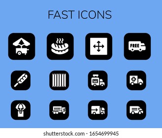 Modern Simple Set of fast Vector filled Icons. Contains such as Food cart, Hot dog, Delivery, Sausage, Churros, Truck, Move, Ice cream van and more Fully Editable and Pixel Perfect icons.