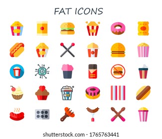 Modern Simple Set of fat Vector flat Icons. Contains such as popcorn, chips, hamburguer, Donut, hot dog, drumstick, chip, chocolate and more Fully Editable and Pixel Perfect icons.