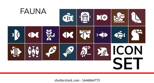 Modern Simple Set of fauna Vector filled Icons. Contains such as Fish, Parrot, Toucan, Gorilla, Pelican, Bird and more Fully Editable and Pixel Perfect icons.