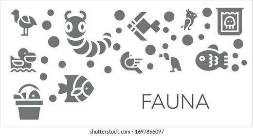 Modern Simple Set of fauna Vector filled Icons. Contains such as Ostrich, Caterpillar, Pelican, Bird, Fish, Vulture, Parrot, Creature and more Fully Editable and Pixel Perfect icons.