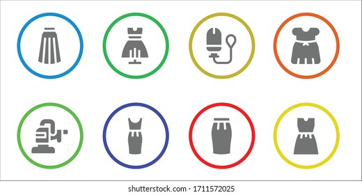 Modern Simple Set of feminine Vector filled Icons. Contains such as Skirt, Polisher, Dress, Tampon and more Fully Editable and Pixel Perfect icons.