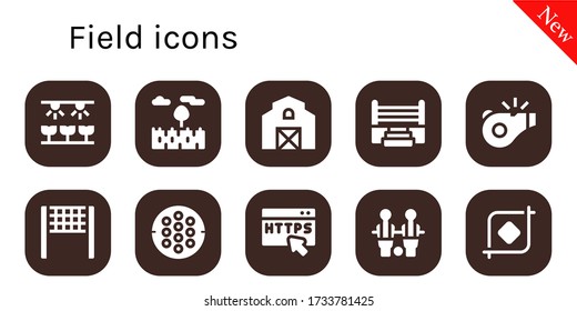 Modern Simple Set of field Vector filled Icons. Contains such as Farm, Prairie, Barn, Boxing ring, Referee, Volleyball net, Hockey and more Fully Editable and Pixel Perfect icons.