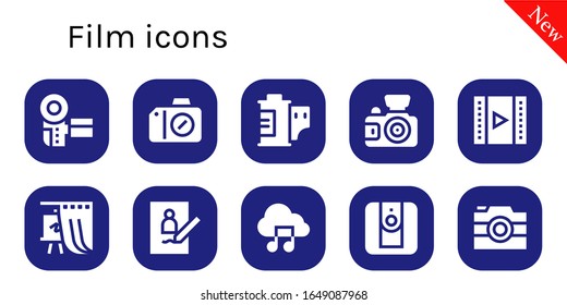 Modern Simple Set of film Vector filled Icons. Contains such as Camcorder, Camera, Film roll, Photo camera, Video, Gallery, Picture and more Fully Editable and Pixel Perfect icons.