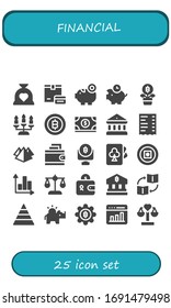 Modern Simple Set of financial Vector filled Icons. Contains such as Budget, Payment, Piggy bank, Piggybank, Growth, Candlestick and more Fully Editable and Pixel Perfect icons.