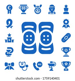 Modern Simple Set of first Vector filled Icons. Contains such as Prize, Ribbon, Podium, Kneepad, Pharmacy, Quality, Plaster, Trophy and more Fully Editable and Pixel Perfect icons.