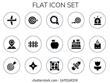 Modern Simple Set of flat Vector filled Icons. Contains such as Plane, Placeholder, Target, Fence, Rosary, Apple, Blower, Cash register and more Fully Editable and Pixel Perfect icons.
