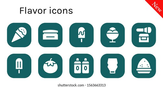 Modern Simple Set of flavor Vector filled Icons. Contains such as Ice cream, Cream, Powder, Popsicle, Tomato, Sauces, Mayonnaise and more Fully Editable and Pixel Perfect icons.