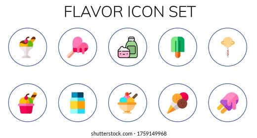 Moderno y sencillo conjunto de sabores Iconos Vectores planos. Contiene como helado, mayonesa, crema, palmilla y más íconos totalmente editables y Pixel Perfect.