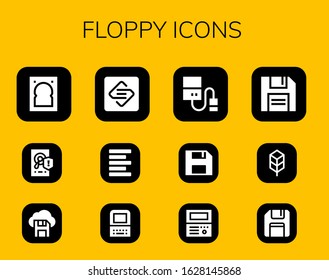 Modern Simple Set of floppy Vector filled Icons. Contains such as Hard drive, Hard disk, Diskette, Spark page, Left alignment and more Fully Editable and Pixel Perfect icons.