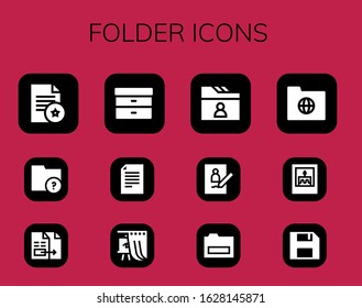 Modern Simple Set of folder Vector filled Icons. Contains such as Document, Folder, Filing, File, Gallery, Picture, Diskette and more Fully Editable and Pixel Perfect icons.