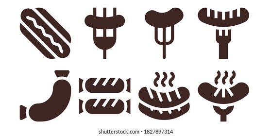 Modern Simple Set of frankfurter Vector filled Icons. Contains such as Sausage, Hotdog and more Fully Editable and Pixel Perfect icons.