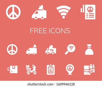 Modern Simple Set of free Vector filled Icons. Contains such as Peace, Van, Wifi, Delivery, Shopping online, Sugar and more Fully Editable and Pixel Perfect icons.