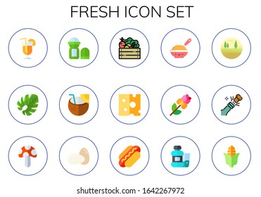 Modern Simple Set of fresh Vector flat Icons. Contains such as cocktail, leaf, deodorant, coconut drink, vegetables, cheese, baby food and more Fully Editable and Pixel Perfect icons.
