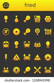 Modern Simple Set of fried Vector filled Icons. Contains such as Fried chicken, Donut, Chicken, Fried egg, No fast food, Chicken leg and more Fully Editable and Pixel Perfect icons.