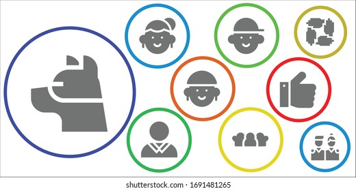 Modern Simple Set of friend Vector filled Icons. Contains such as Dog, Avatar, Friends, Thumbs up, Teamwork and more Fully Editable and Pixel Perfect icons.