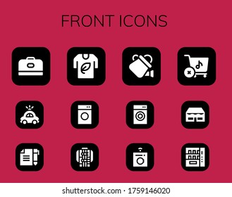 Modern Simple Set of front Vector filled Icons. Contains such as Carrier, Police car, Contract, Tshirt, Washing machine, Jacket and more Fully Editable and Pixel Perfect icons.