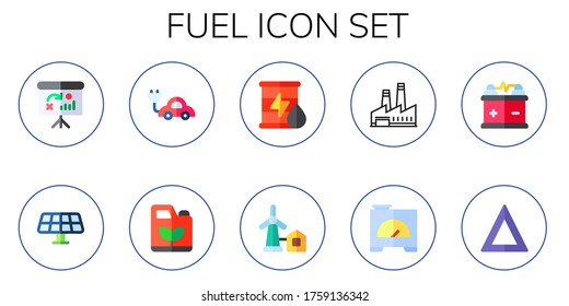 Modern Simple Set of fuel Vector flat Icons. Contains such as dashboard, solar, electric car, gasoline, oil, eolical, factory and more Fully Editable and Pixel Perfect icons.