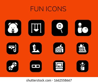 Modern Simple Set of fun Vector filled Icons. Contains such as Hamster, Diving mask, Snowboard, Swing, Joystick, 3d glasses, Dodge and more Fully Editable and Pixel Perfect icons.