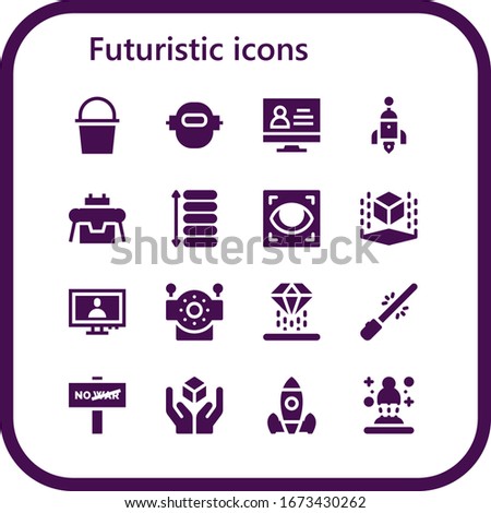 Modern Simple Set of futuristic Vector filled Icons. Contains such as Cube, Robot, Monitor, Rocket, Spacing, Eye scan, Hologram and more Fully Editable and Pixel Perfect icons.